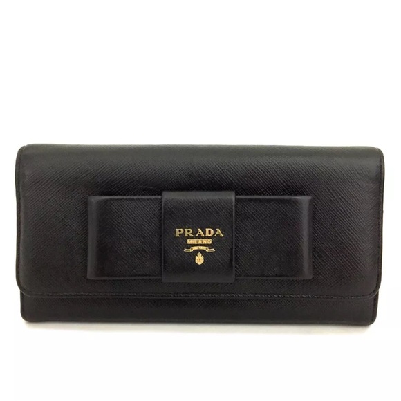 ✨🛍️ Prada Black Saffiano Leather Long Wallet with Bow - Picture 1 of 7